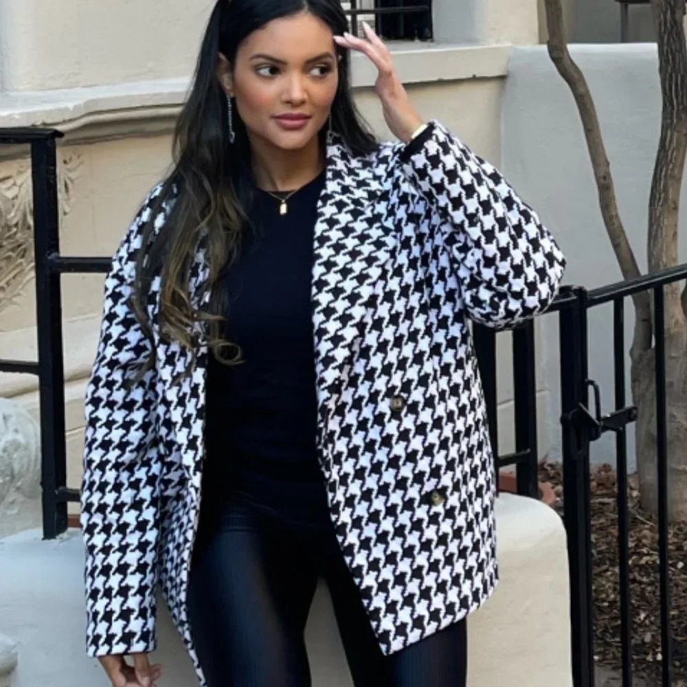 🆕 HOUNDSTOOTH OVERSIZE DOUBLE BUTTON JACKET - Picture 2 of 7